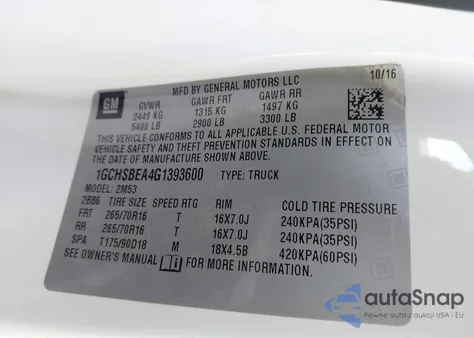 2016 Chevrolet Colorado Wt z USA, uszkodzony, nr VIN 1GCHSBEA4G1393600